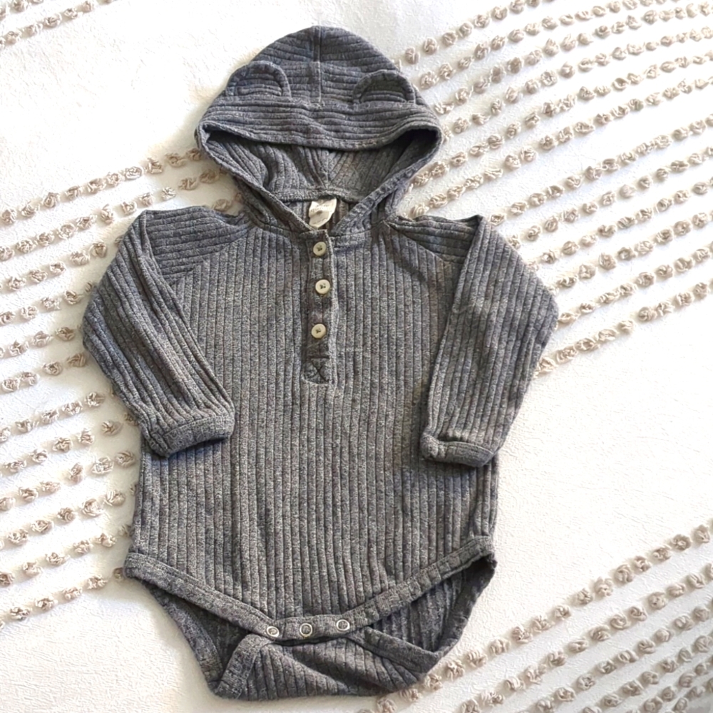 Animal Ear Hooded Kate Quinn Grey Ribbed Onesie Bodysuit 18-24M